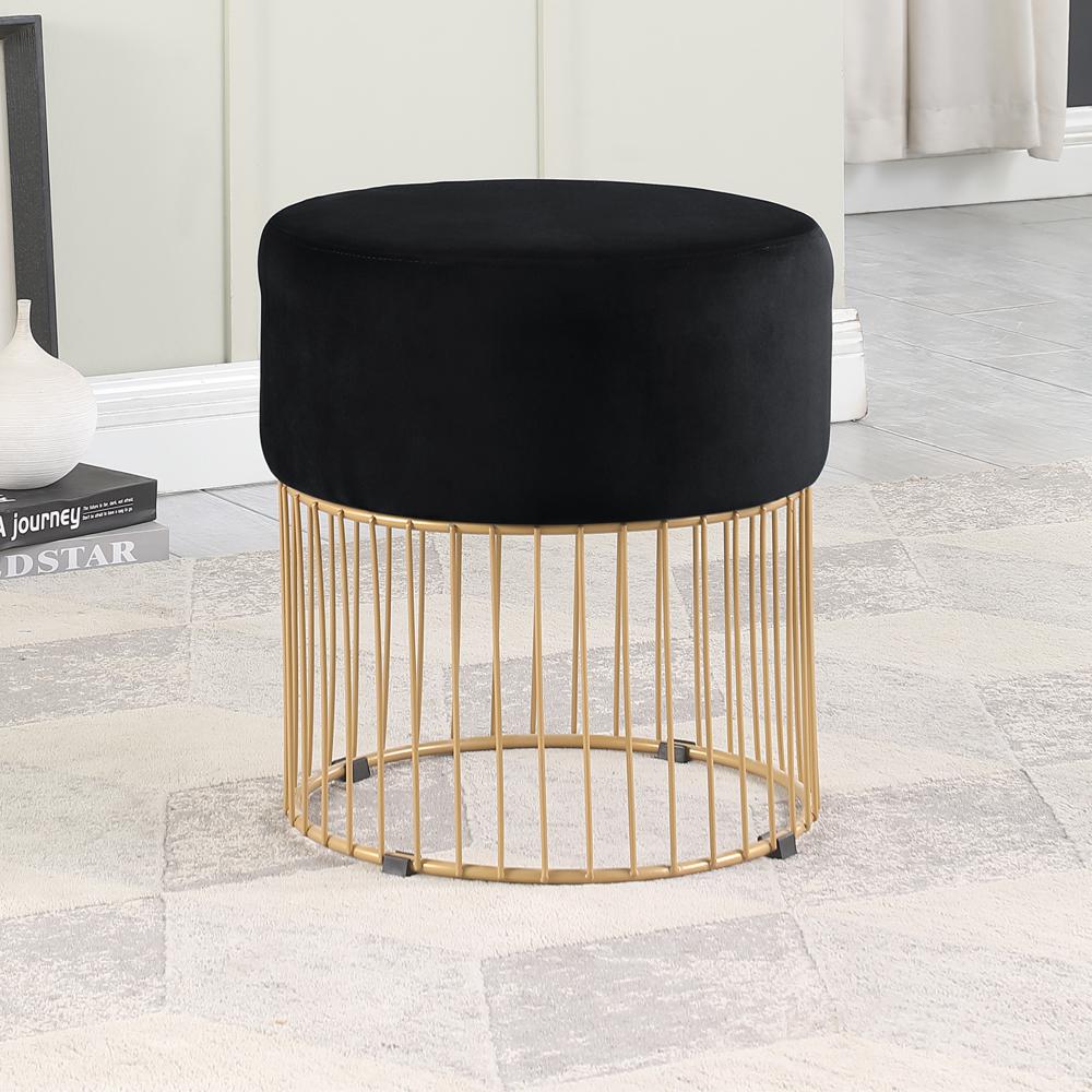 Jerold Black Velvet with Gold Base Ottoman. Picture 2
