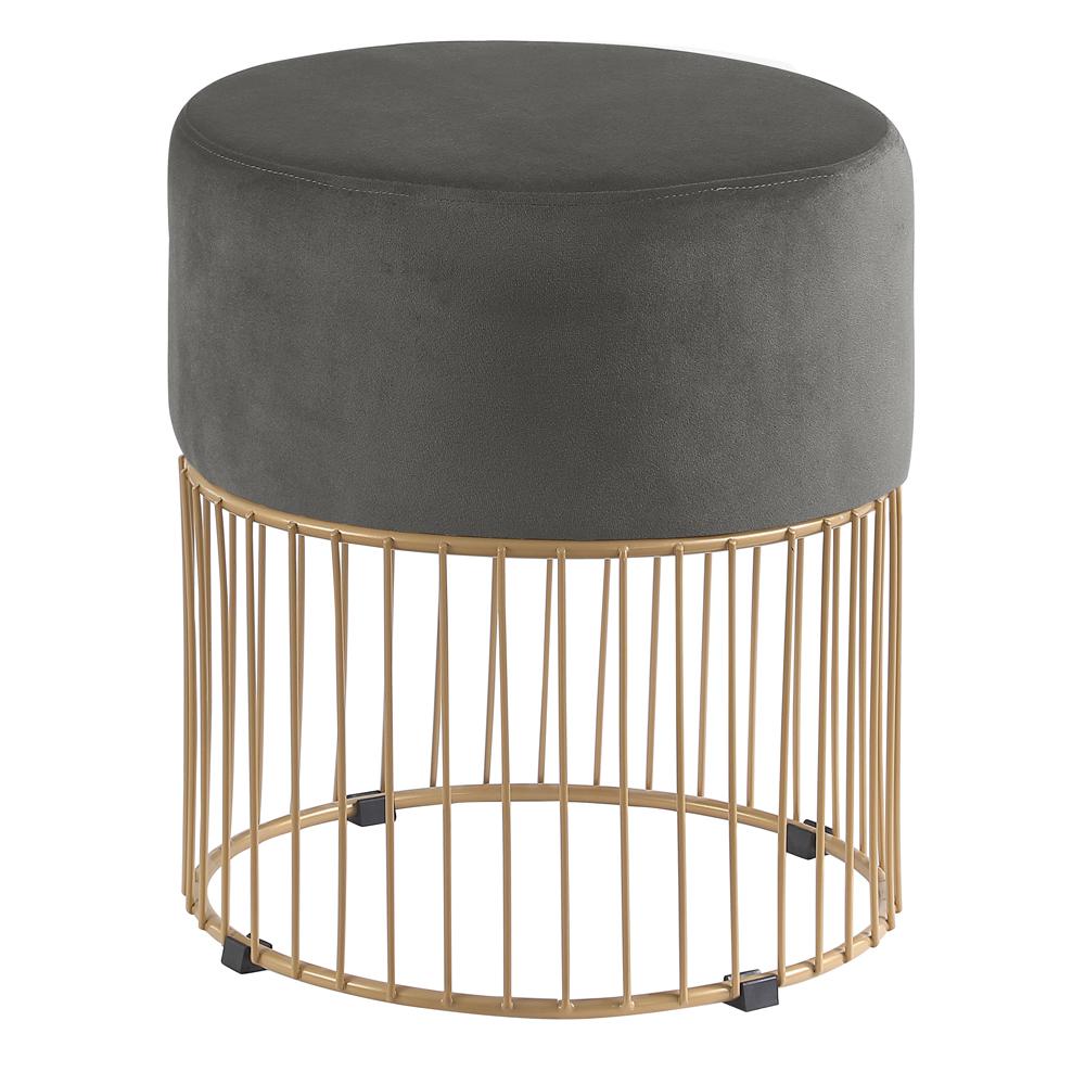 Jerold Dark Grey Velvet with Gold Base Ottoman. Picture 1
