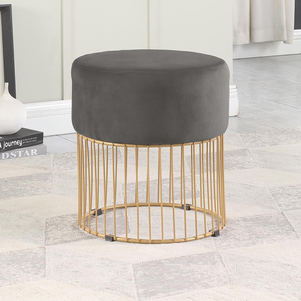 Jerold Dark Grey Velvet with Gold Base Ottoman. Picture 2