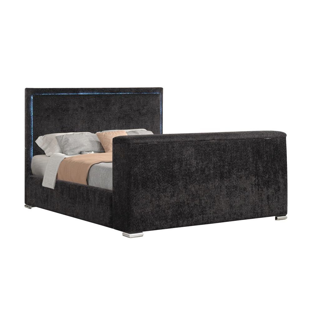 Modern Upholstered Bed Frame with Hidden TV Lift Storage, Eastern King, Black. Picture 1