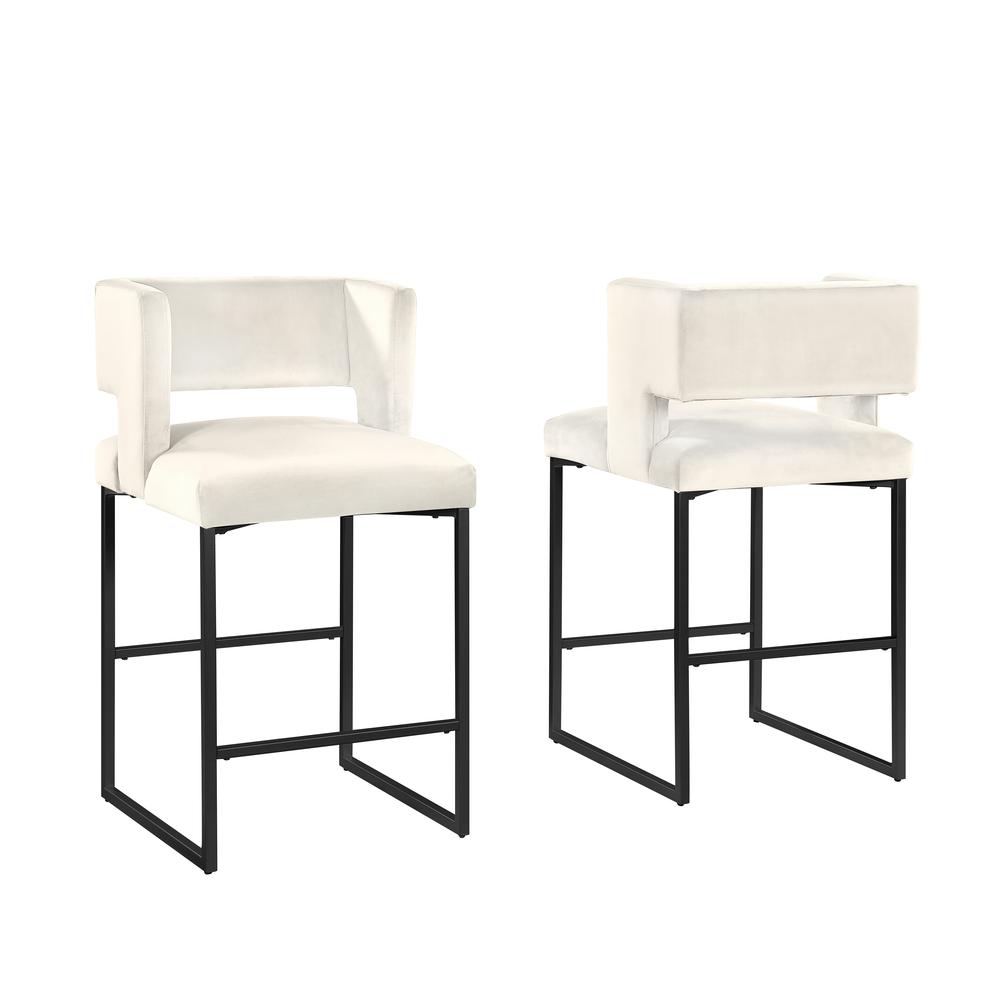 Lynx Cream Velvet Bar Stools in Matte Black (Set of 2). Picture 2