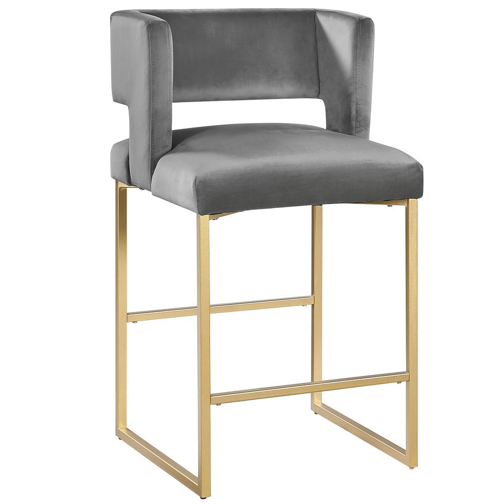 Lynx Gray Velvet Bar Stools in Gold (Set of 2). Picture 1