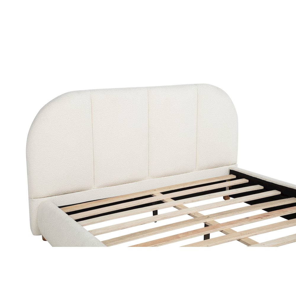 Ctasia Upholstered Burlap Fabrci Low Profile Bed Frame, Queen, Ivory. Picture 2