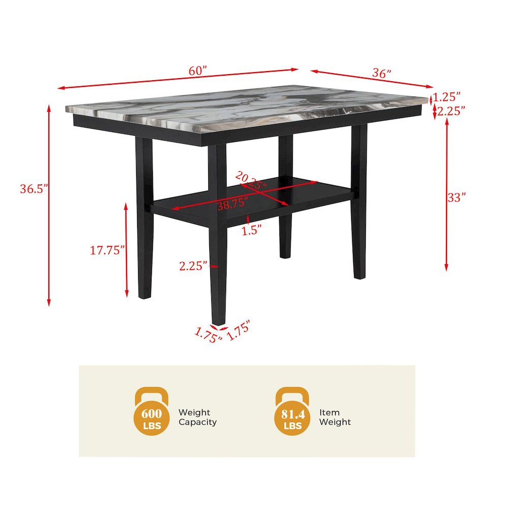 Sheridan Rectangle Charcoal Lava Top Counter Height Table, Cedar Brown. Picture 3