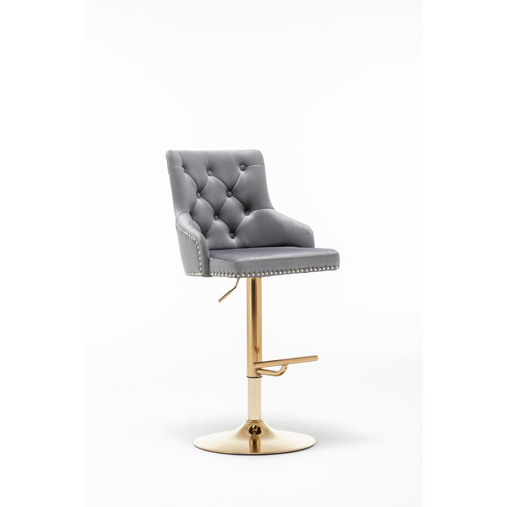 Brightcast 2-piece Velvet Tufted Gold Bar Stools in Dark Gray. Picture 1