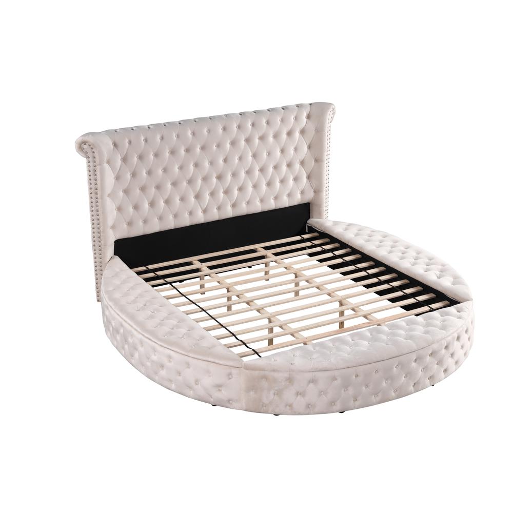Best Master Furniture Isabella Velvet Round King Bed with Storage in Beige. Picture 1