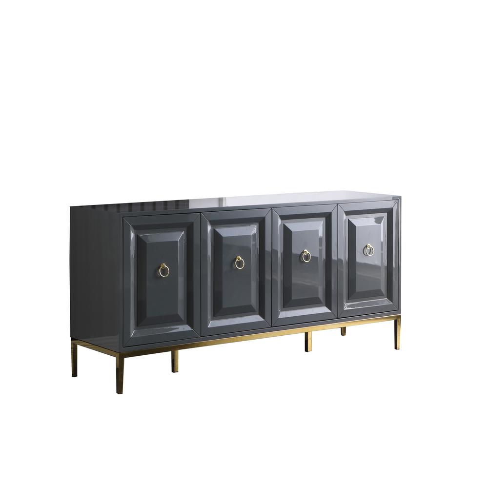 Best Master Furniture Sujay 65" Modern Wood Sideboard with Gold Accents in Gray. Picture 1