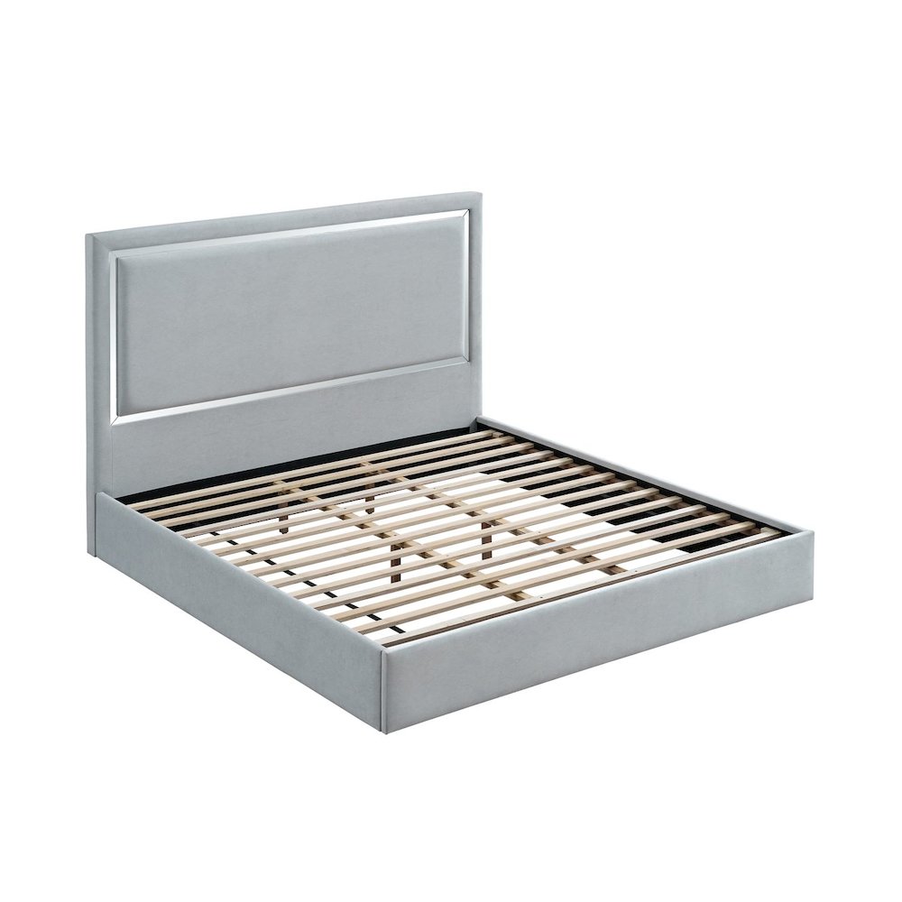 Modern Mirrored Platform Bed Frame, Eastern King, Gray Cloud. Picture 2