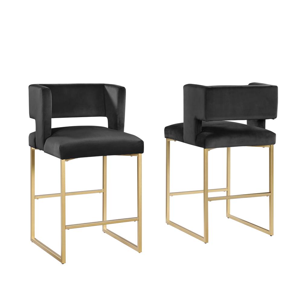 Lynx Black Velvet Bar Stools in Gold (Set of 2). Picture 1