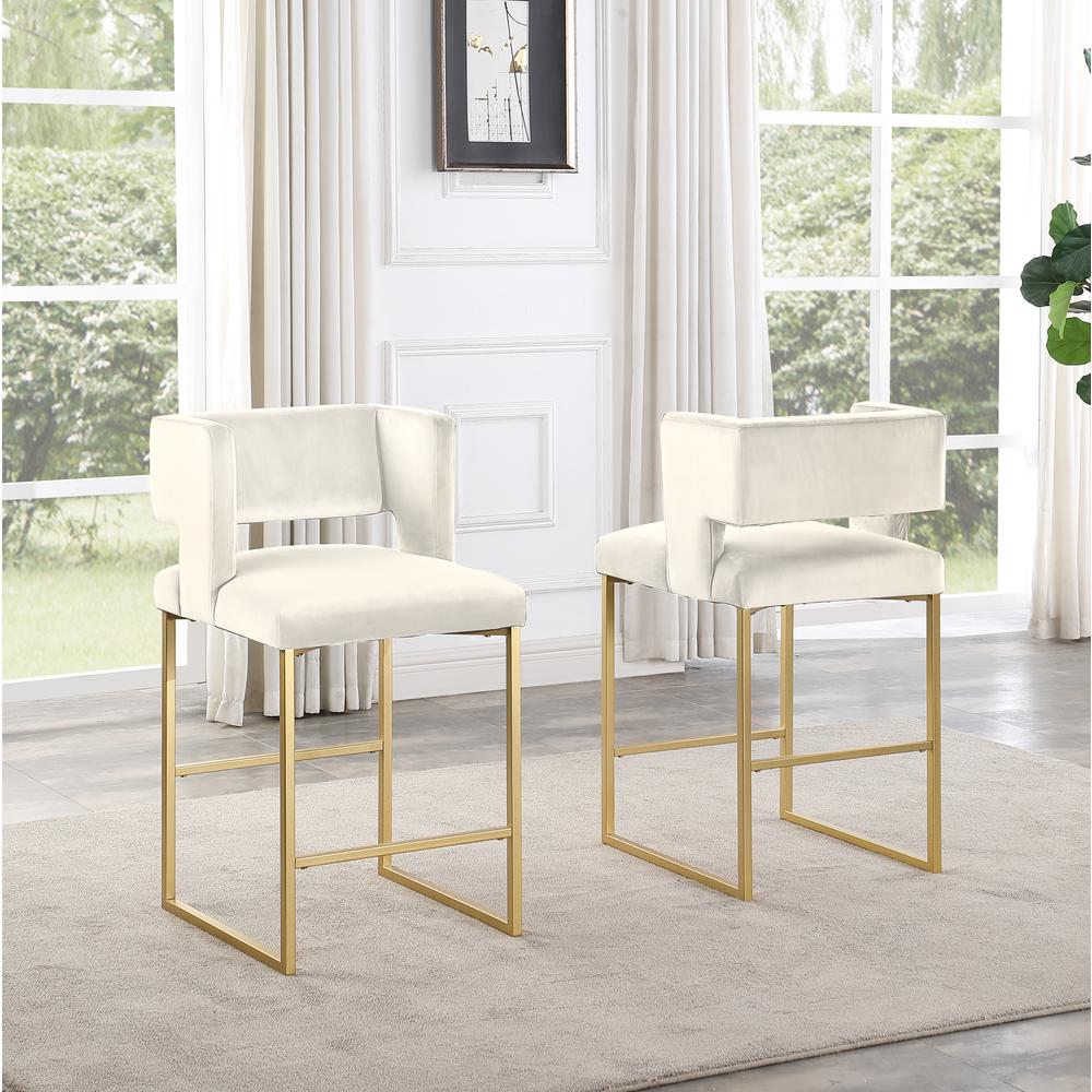 Lynx Cream Velvet Bar Stools in Gold (Set of 2). Picture 3