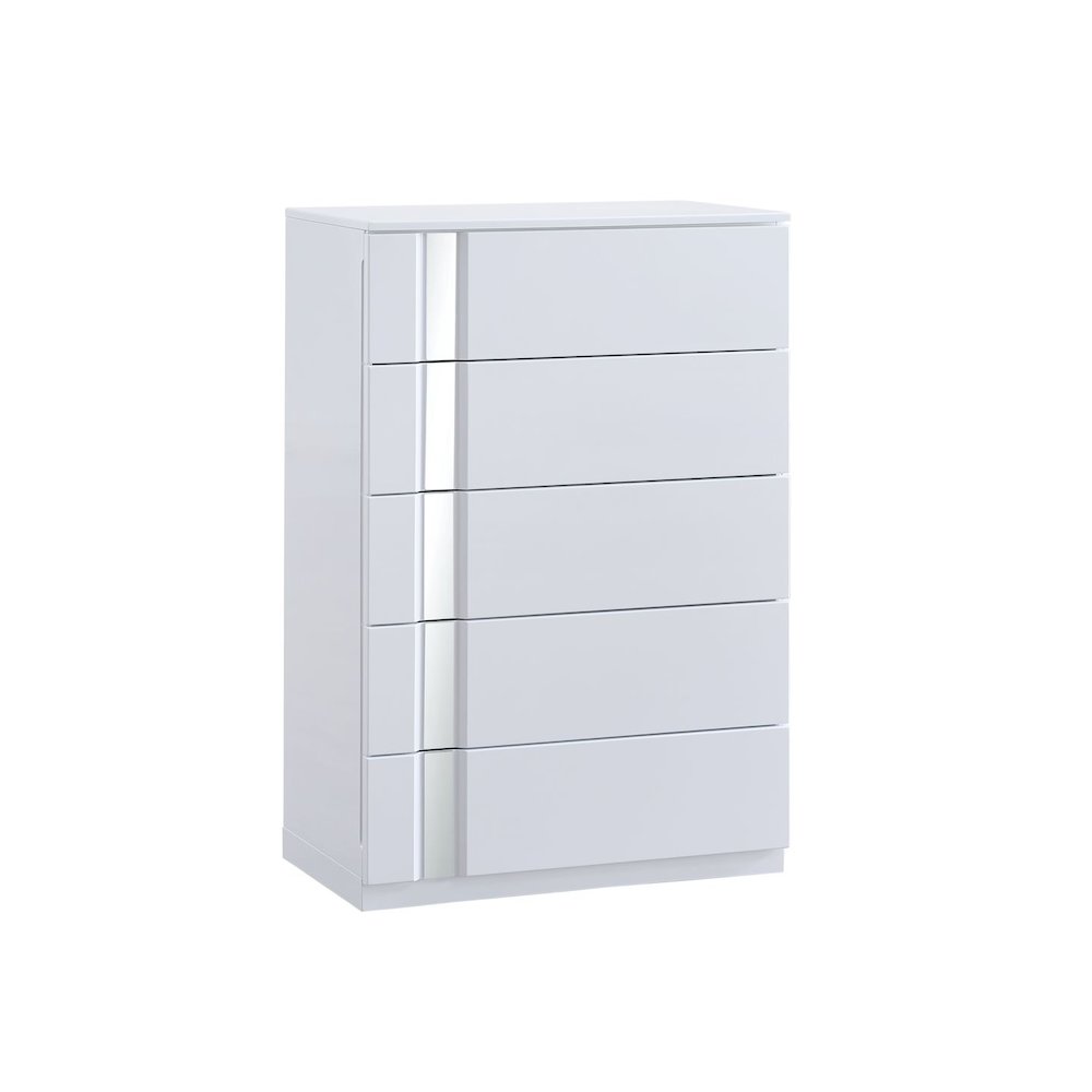 Modern Mirrored 5-Drawer Chest, White. Picture 1
