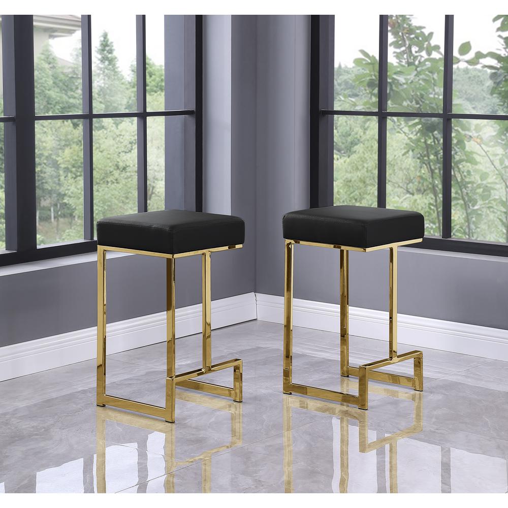 Dorrington Velvet Backless Counter Height Stool in Black/Gold (Set of 2). Picture 1