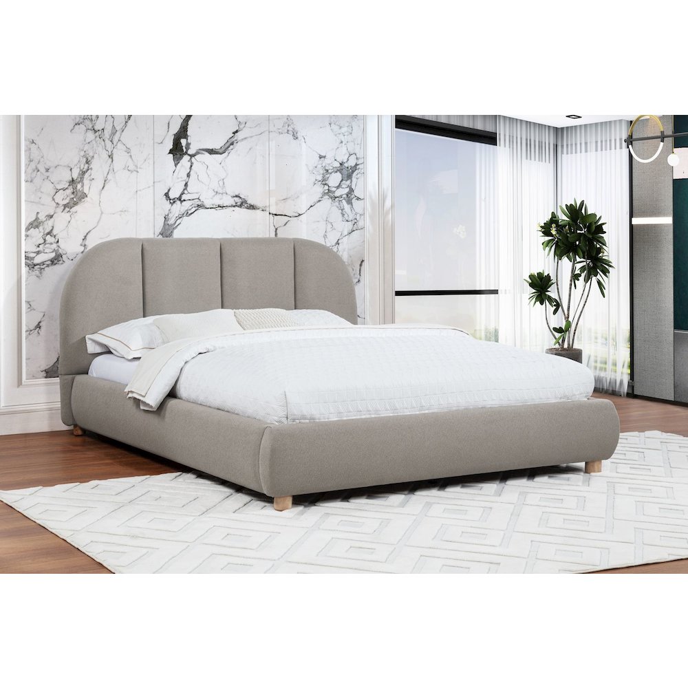 Ctasia Upholstered Burlap Fabric Low Profile Bed Frame, Queen, Light Tan. Picture 4