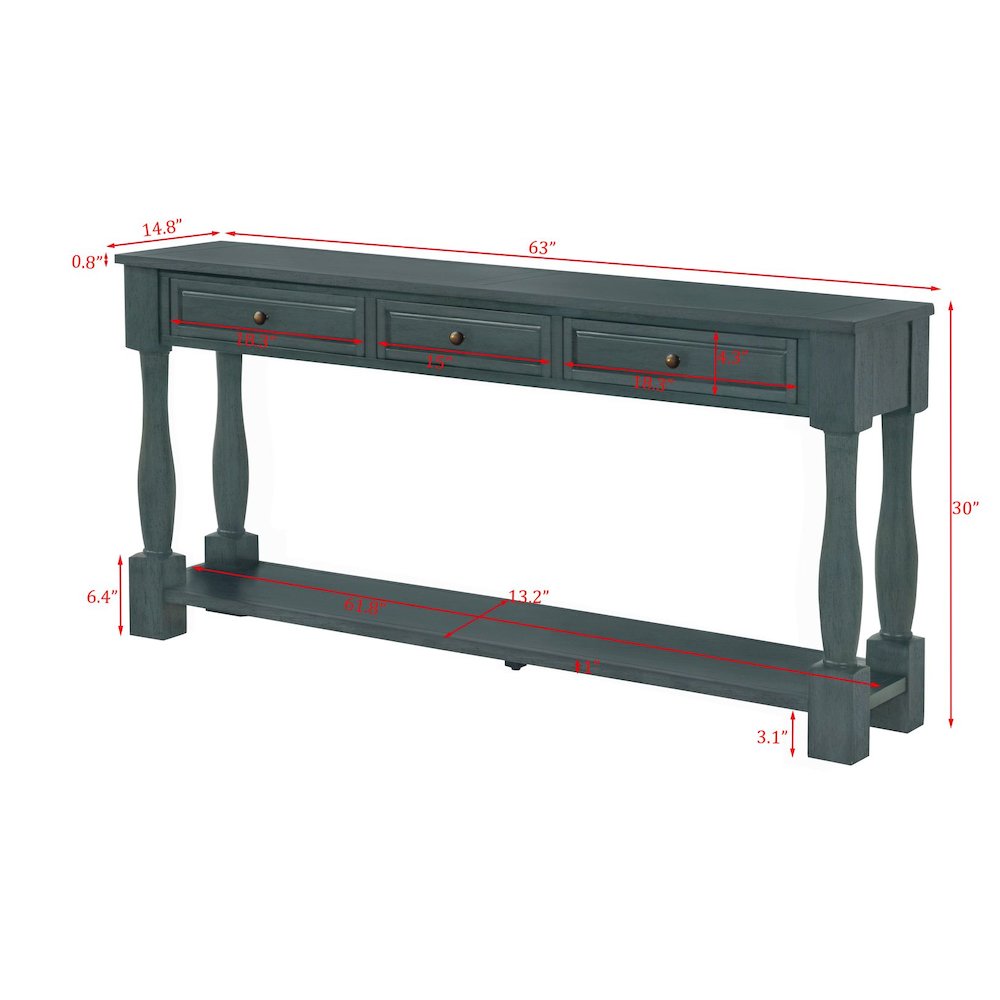 Simple Transitional Console Table Delphina Rectangle Transitional Console Table with 3 Drawers, Deep Sea Dive