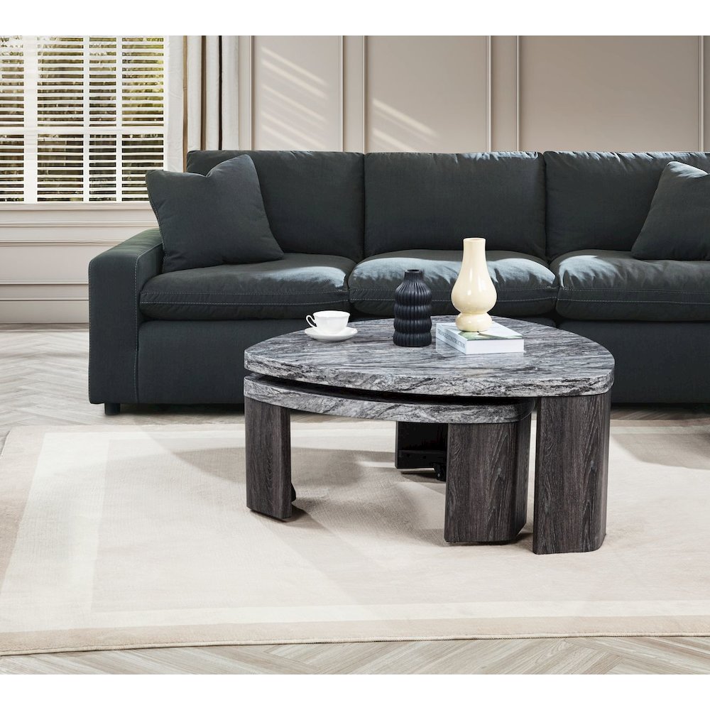 Tvoro 2-Piece Swivel Coffee Table Set, Granite Gray and Greige. Picture 8