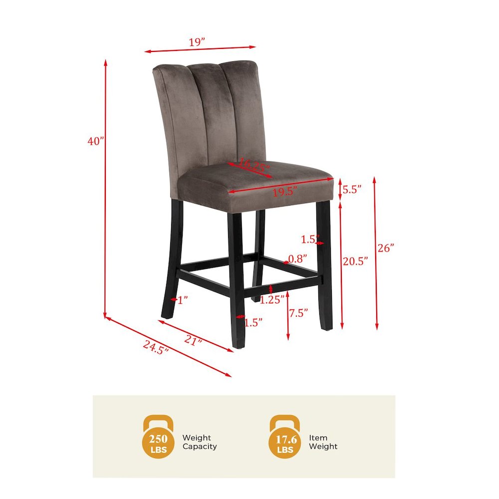 Sheridan Velvet Counter Height Chairs, Set of 2, Cedar Brown. Picture 4