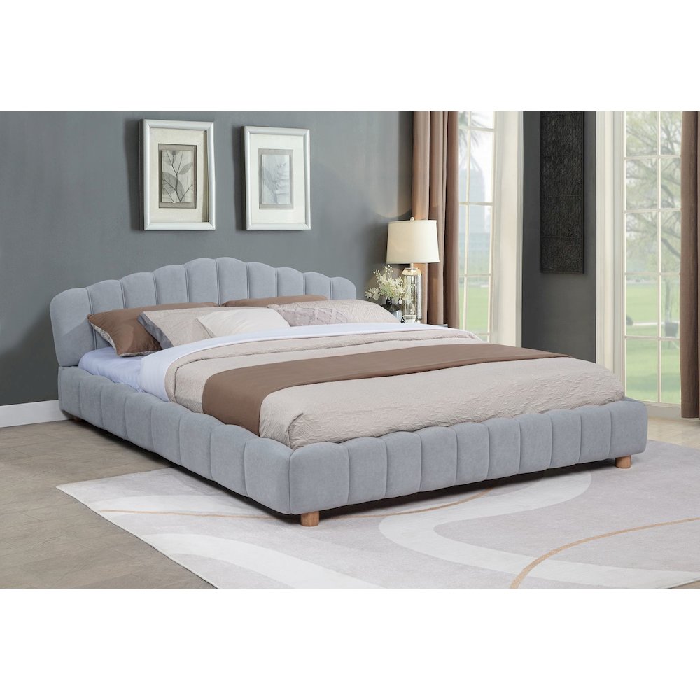 Ctera Queen Velvet Bed, Light Gray. Picture 2