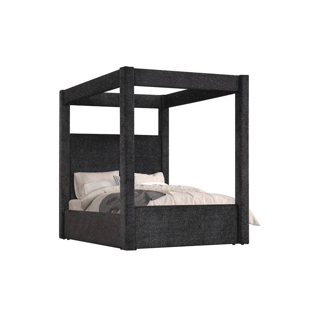 Borealis Canopy Bed Frame with Starry Upholstery, Eastern King, Black. Picture 1
