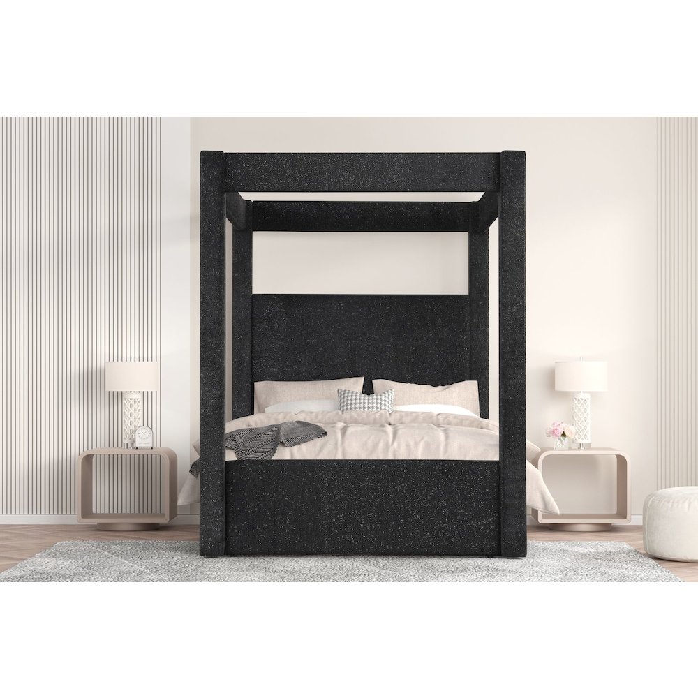 Borealis Canopy Bed Frame with Starry Upholstery, Queen, Black. Picture 6