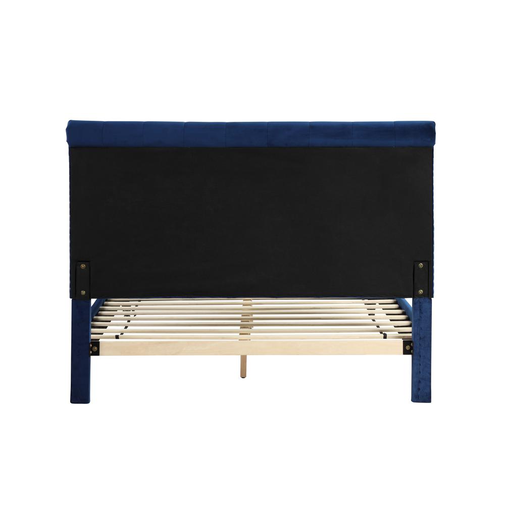 Ashley Tufted Velvet Fabric King Platform Bed in Blue. Picture 3