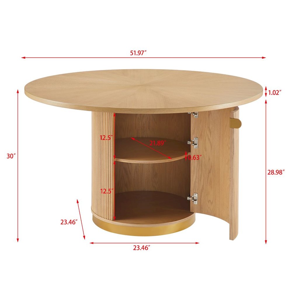 Tappelle Mid-Century Modern Round Storage Dining Table with Gold Accents,Natural. Picture 6