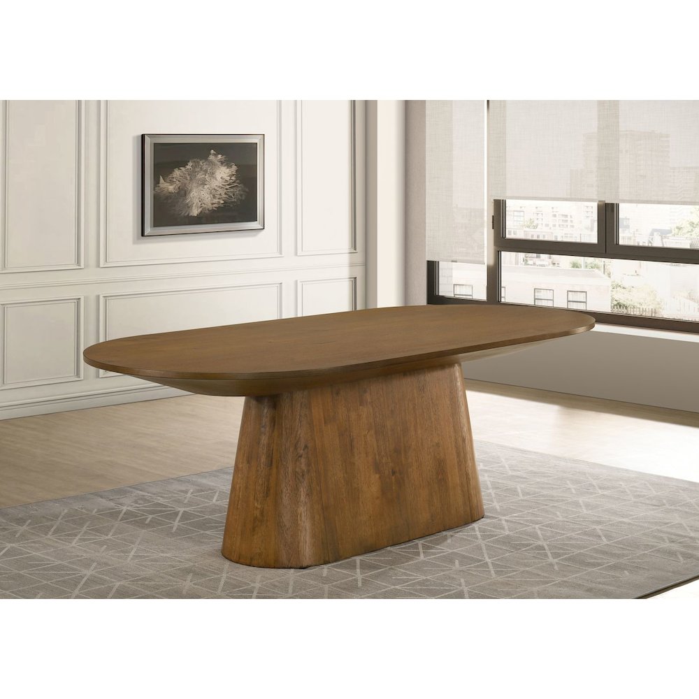 Terra Transitional Oval Dining Table with Pedestal Base, Walnut. Picture 4