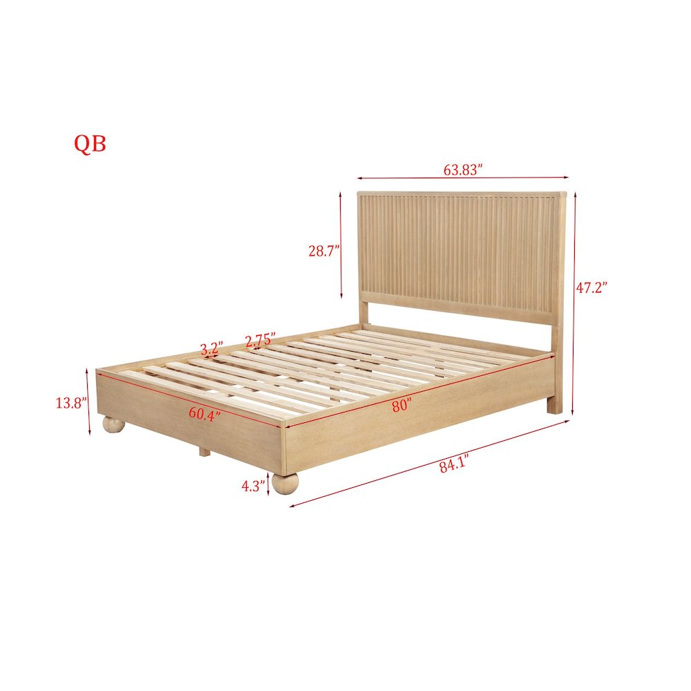 Daplen Scandinavian Modern Queen Bed Frame, Light Oak. Picture 7