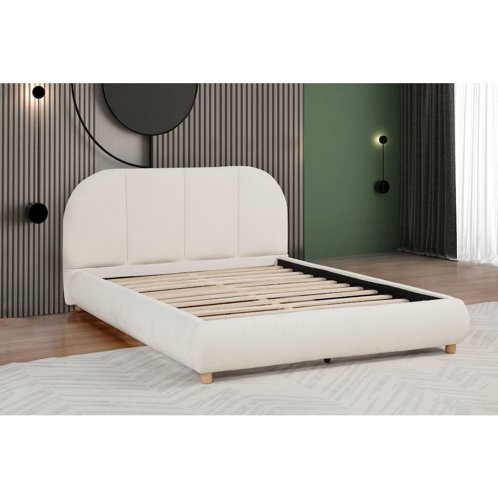 Ctasia Upholstered Burlap Fabrci Low Profile Bed Frame, Queen, Ivory. Picture 5