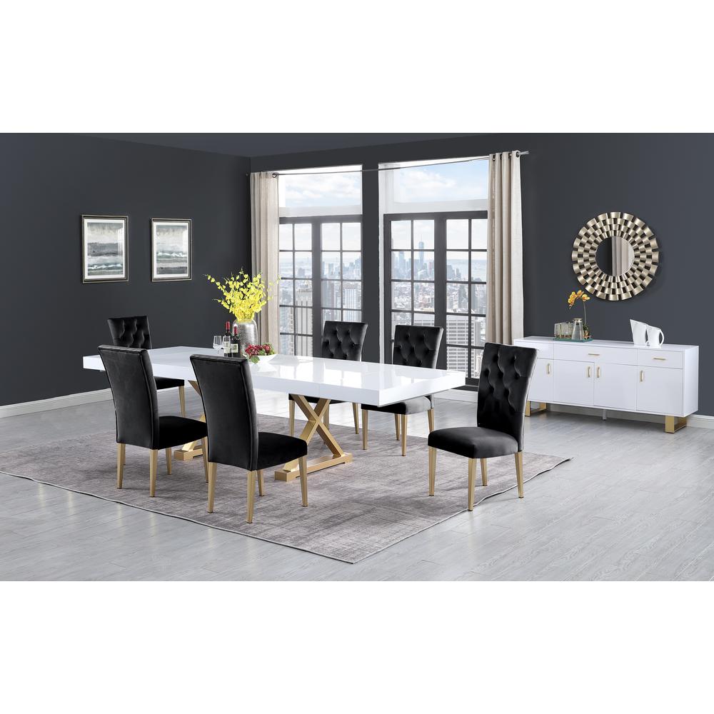 Tyrion Black Tufted Velvet Side Chairs in Brushed Gold (Set of 2). Picture 3