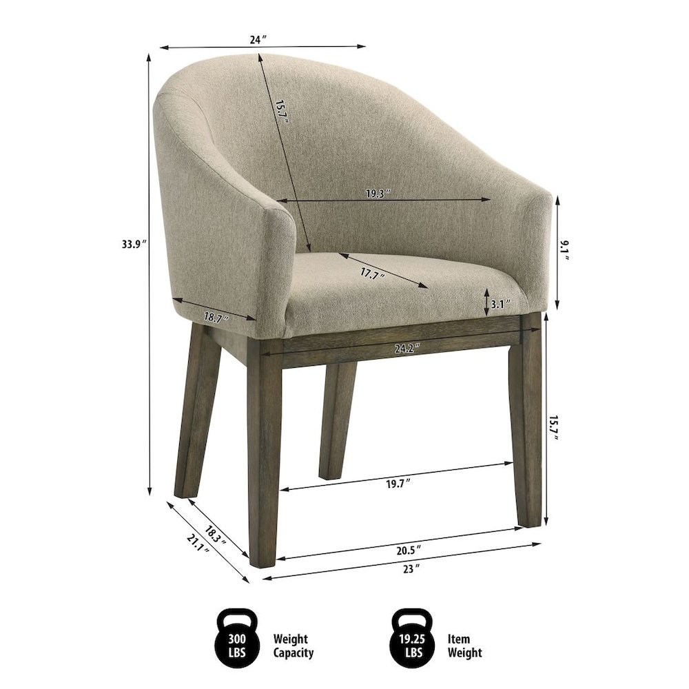 Upholstered Barrel-Style Dining Chairs, Set of 2, Reclaimed Weather Grey. Picture 4