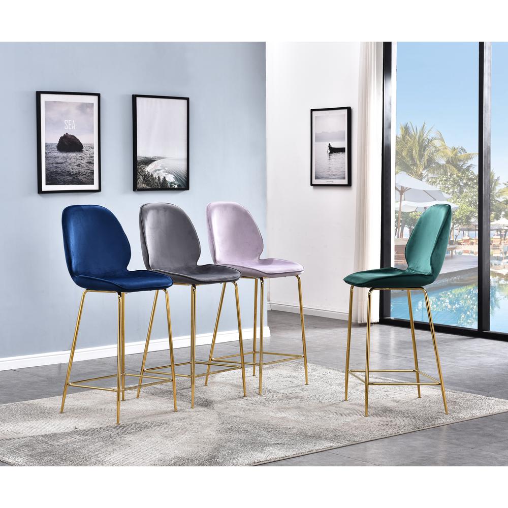 Best Master Preston 29" Velvet Counter Stool in Gray (Set of 2). Picture 2