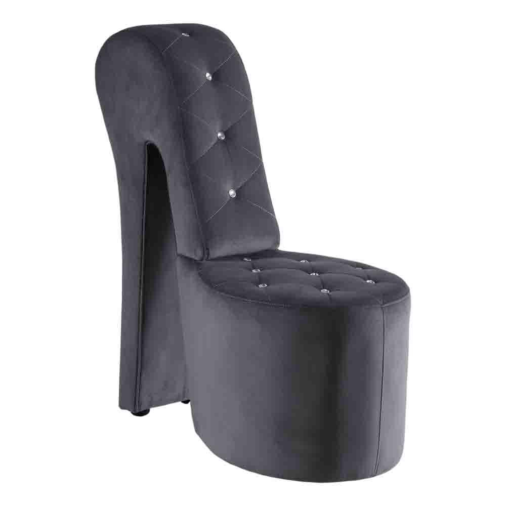 Best Master Furniture Tristram 19" Velvet High Heel Shoe Chair in Gray. Picture 1
