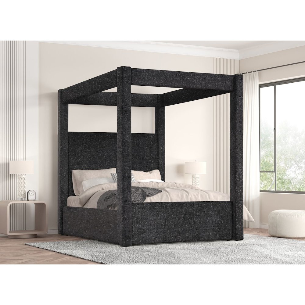 Borealis Canopy Bed Frame with Starry Upholstery, Eastern King, Black. Picture 5
