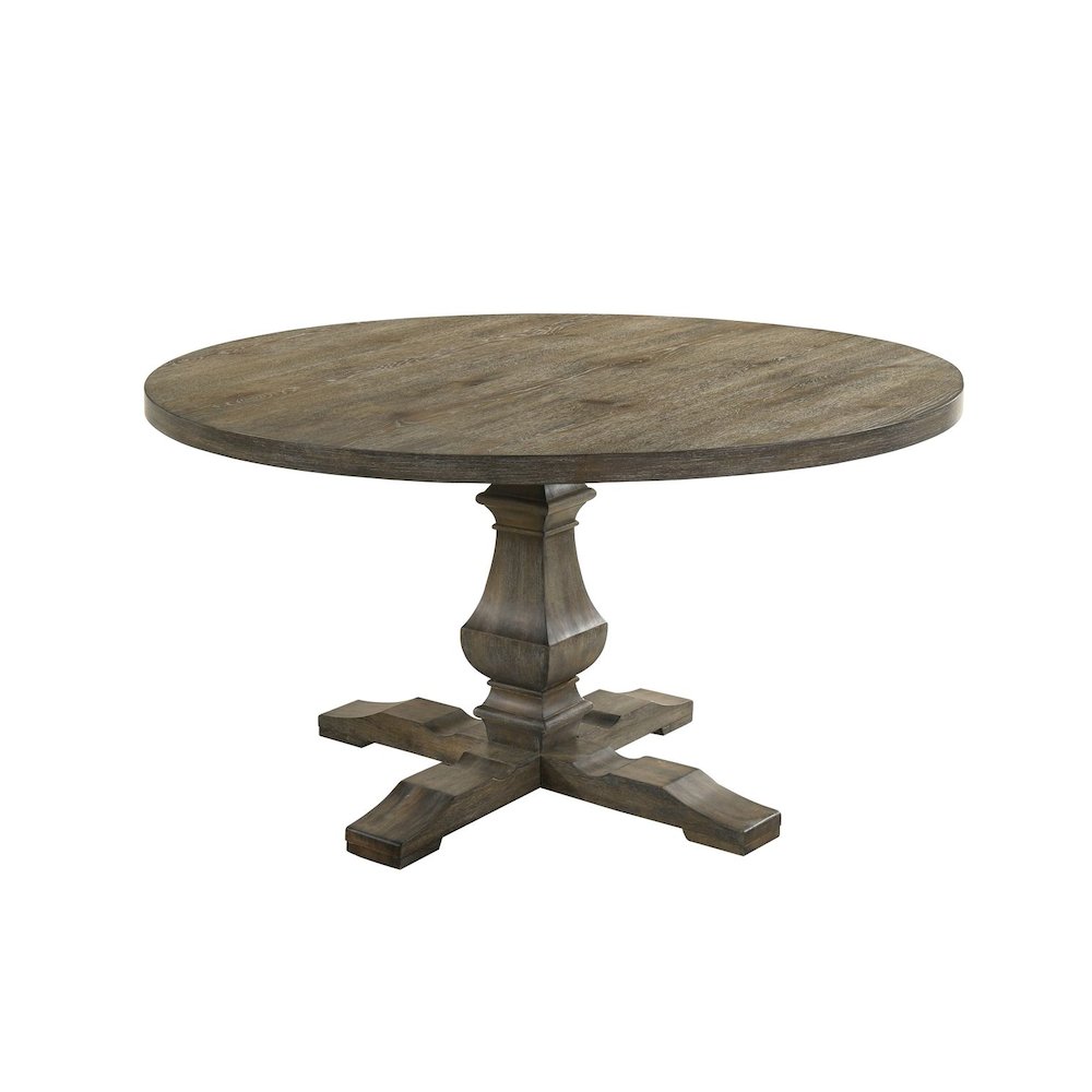 Transitional Round Dining Table with Pedestal Base, Reclaimed Weather Grey. Picture 1