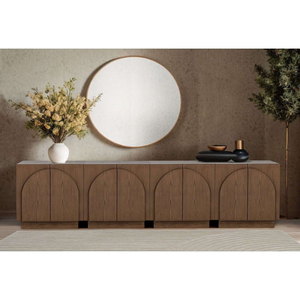 Questa Scandinavian Mid-Century 2-Door Cabinet with Arch Handles, Brown. Picture 5