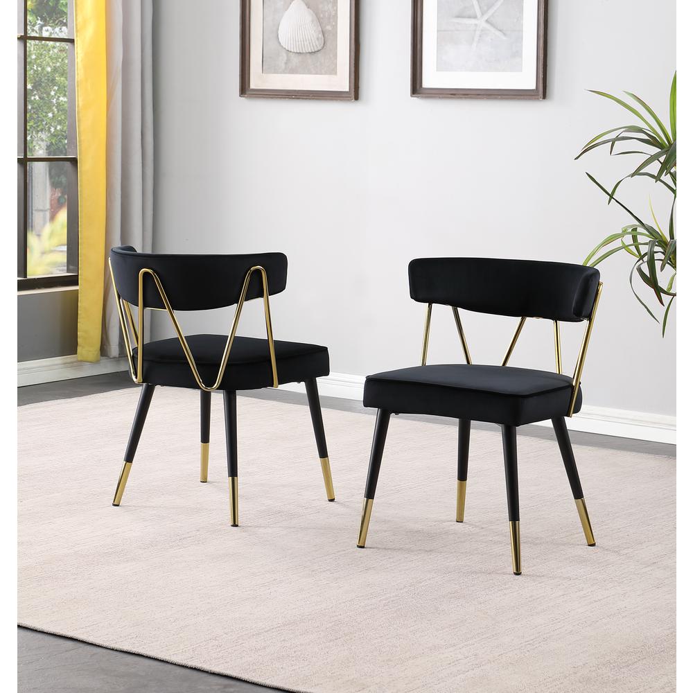 Aireys Black Velvet Armless Chair with Gold Accents (Set of 2). Picture 3