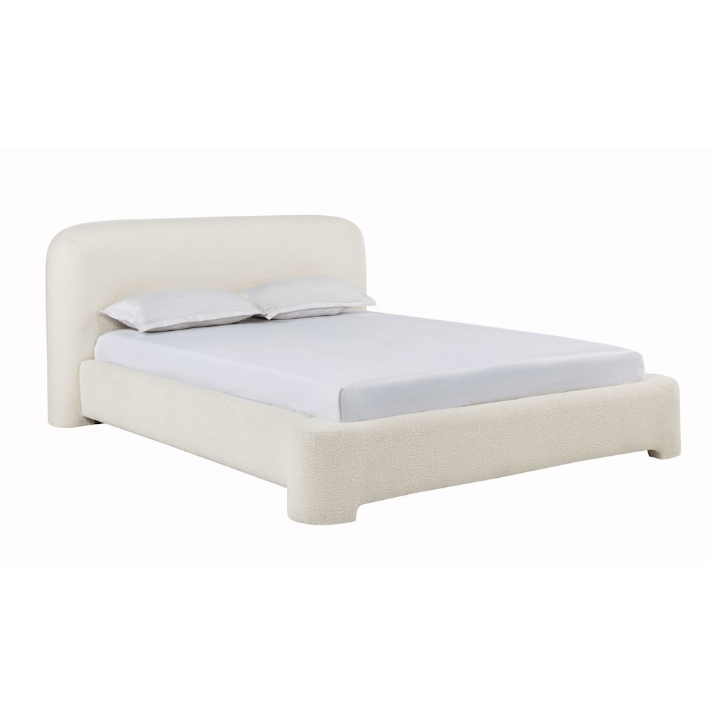 Upholstered Burlap Platform Bed Frame, Eastern King, Cream. Picture 1
