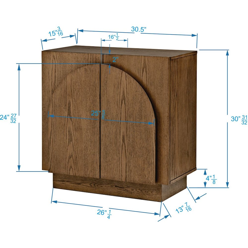 Questa Scandinavian Mid-Century 2-Door Cabinet with Arch Handles, Brown. Picture 6