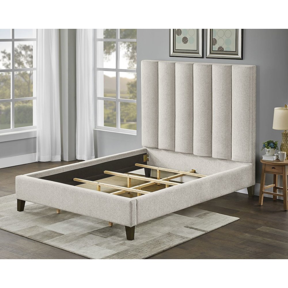 Modern Upholstered Low-Profile Bed Frame, Queen, Wheat Beige. Picture 4
