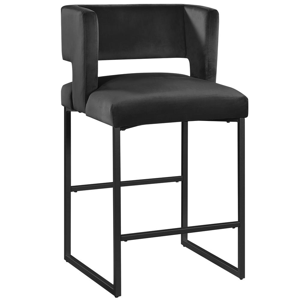 Lynx Black Velvet Bar Stools in Matte Black (Set of 2). Picture 1