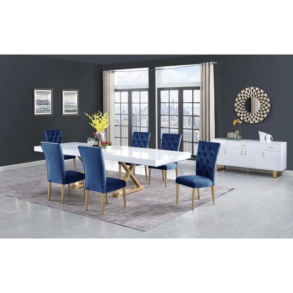 Tyrion Blue Tufted Velvet Side Chairs in Brushed Gold (Set of 2). Picture 3