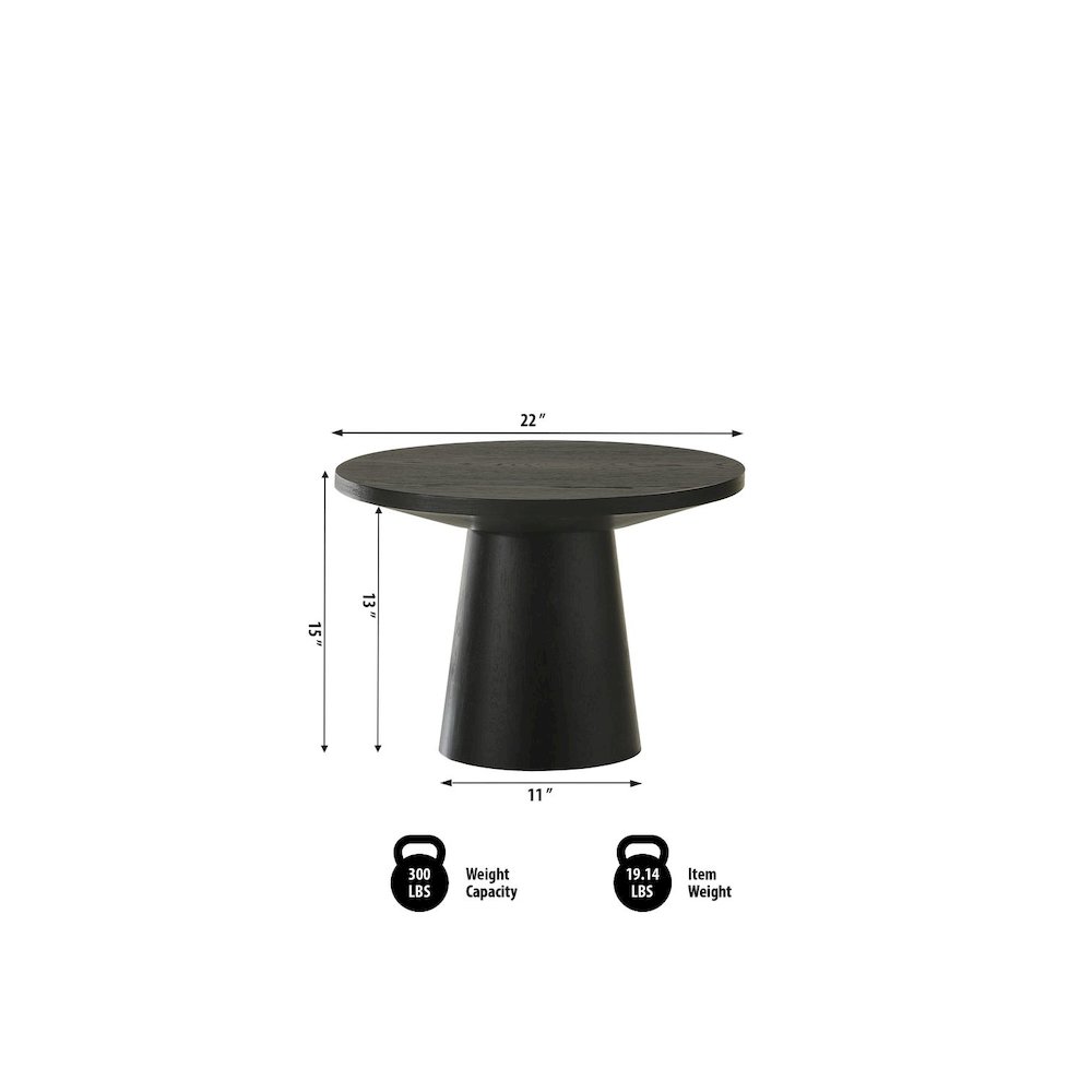 Terra Transitional Round End Table with Pedestal Base, Ebony Black. Picture 4