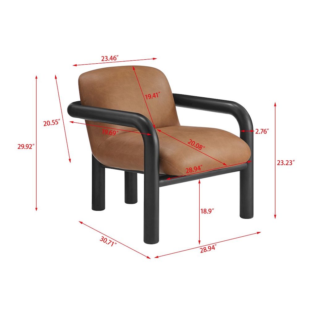 Modern Accent Chair with Treviso Dark Faux Leather Cushion, Set of 1, Black. Picture 7