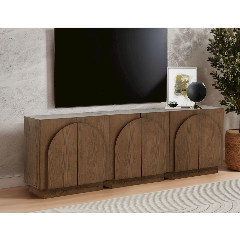 Questa Scandinavian Mid-Century 2-Door Cabinet with Arch Handles, Brown. Picture 4