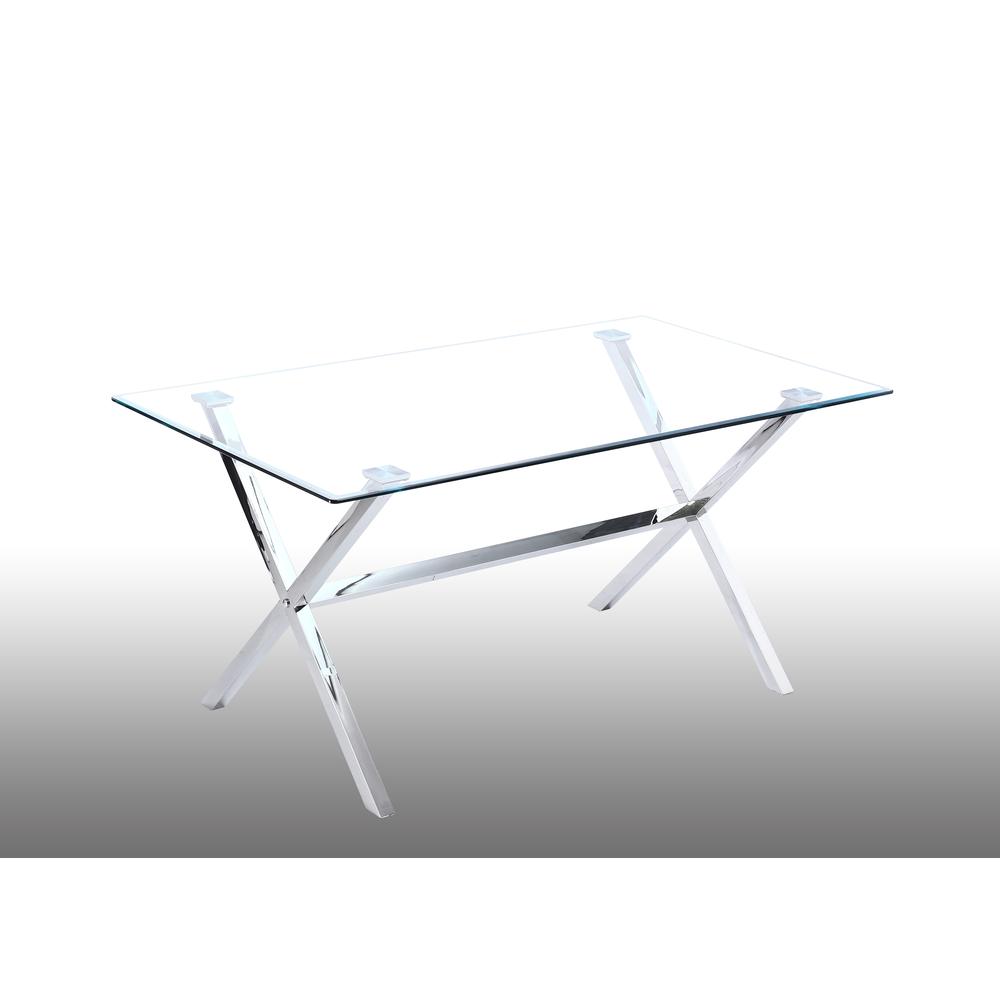 Best Master Furniture Timber 63" Modern Stainless Steel Dining Table in Silver. Picture 1