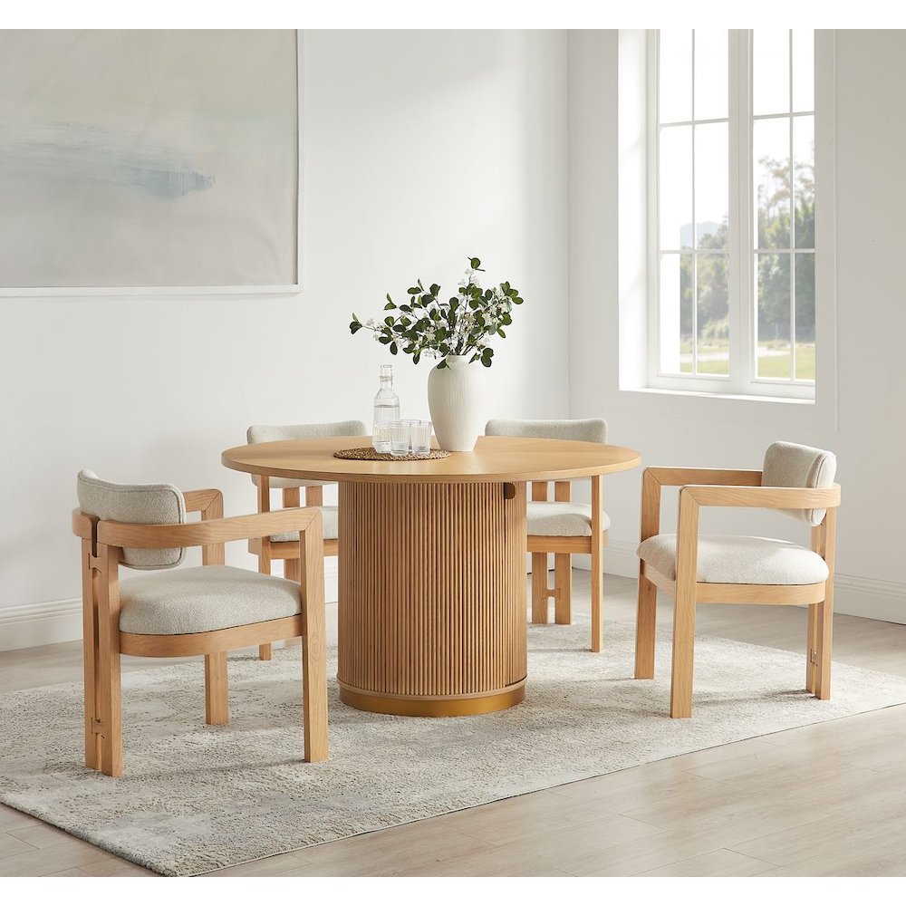 Tappelle Mid-Century Modern Round Storage Dining Table with Gold Accents, Black. Picture 7