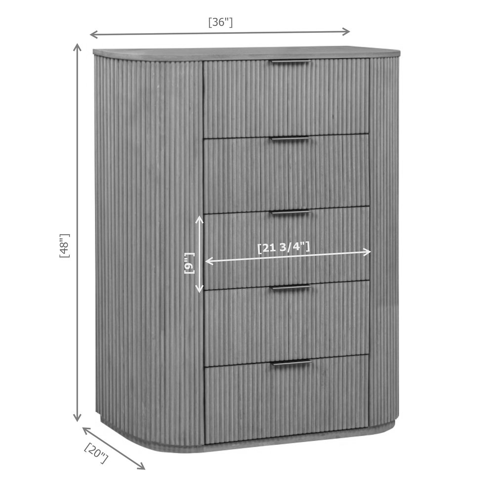 Quintet 48" Modern Fluted 5-Drawer Tallboy Chest, White Oak Veneer - Brown. Picture 5