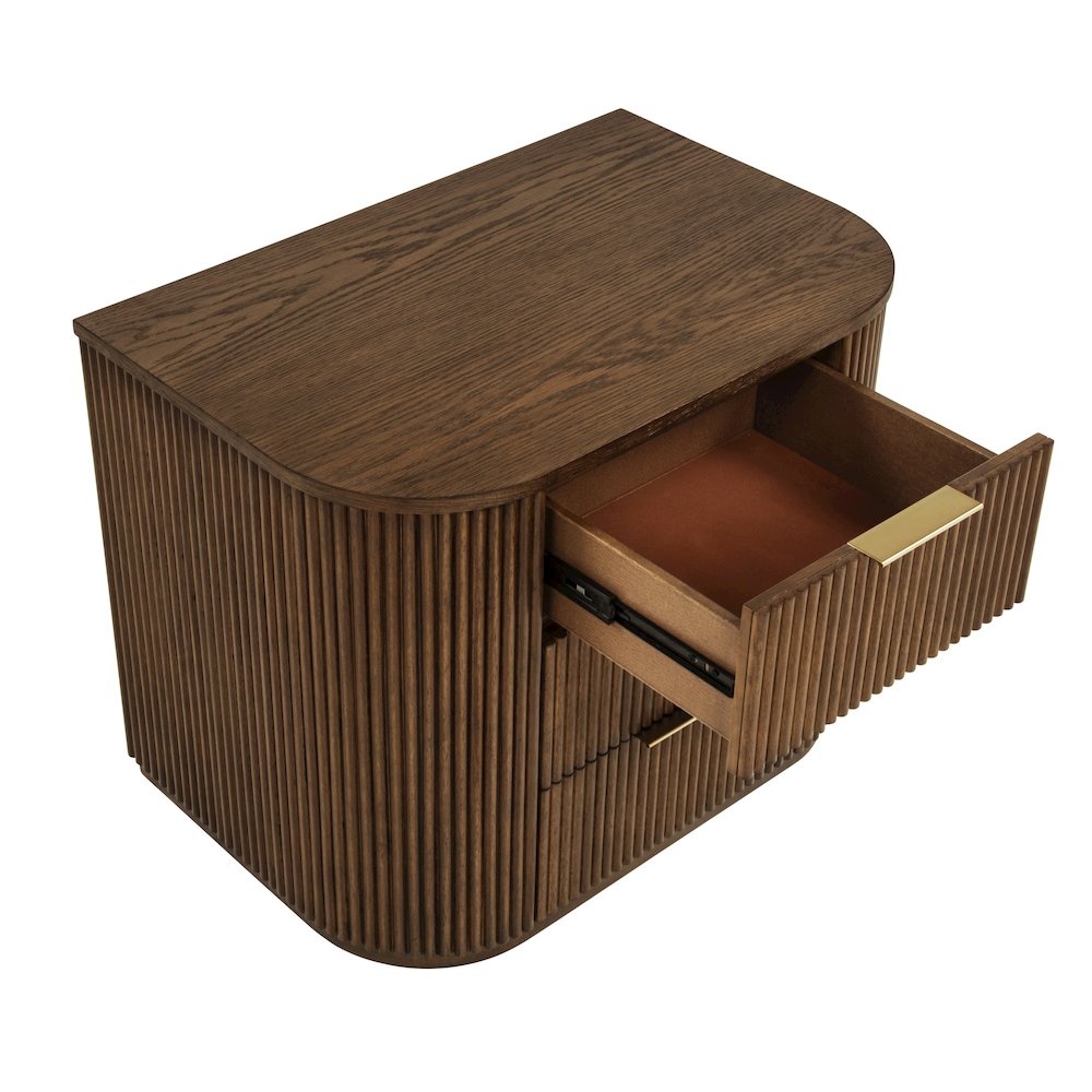 Quintet 30" Wide Modern Fluted 3-Drawer Nightstand, Curved Design - Brown. Picture 2
