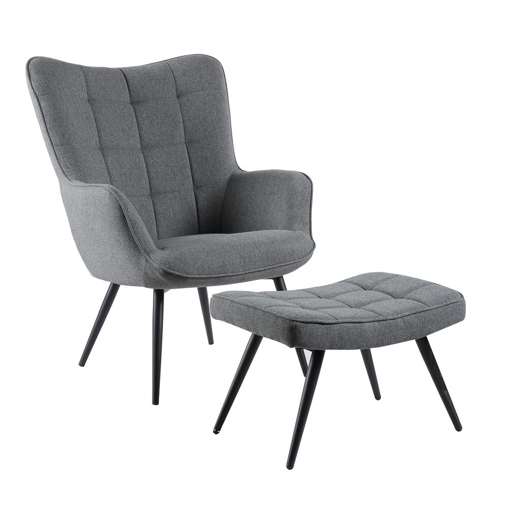 Best Master Furniture West China 29" Fabric Accent Chair and Ottoman Set in Gray. Picture 1