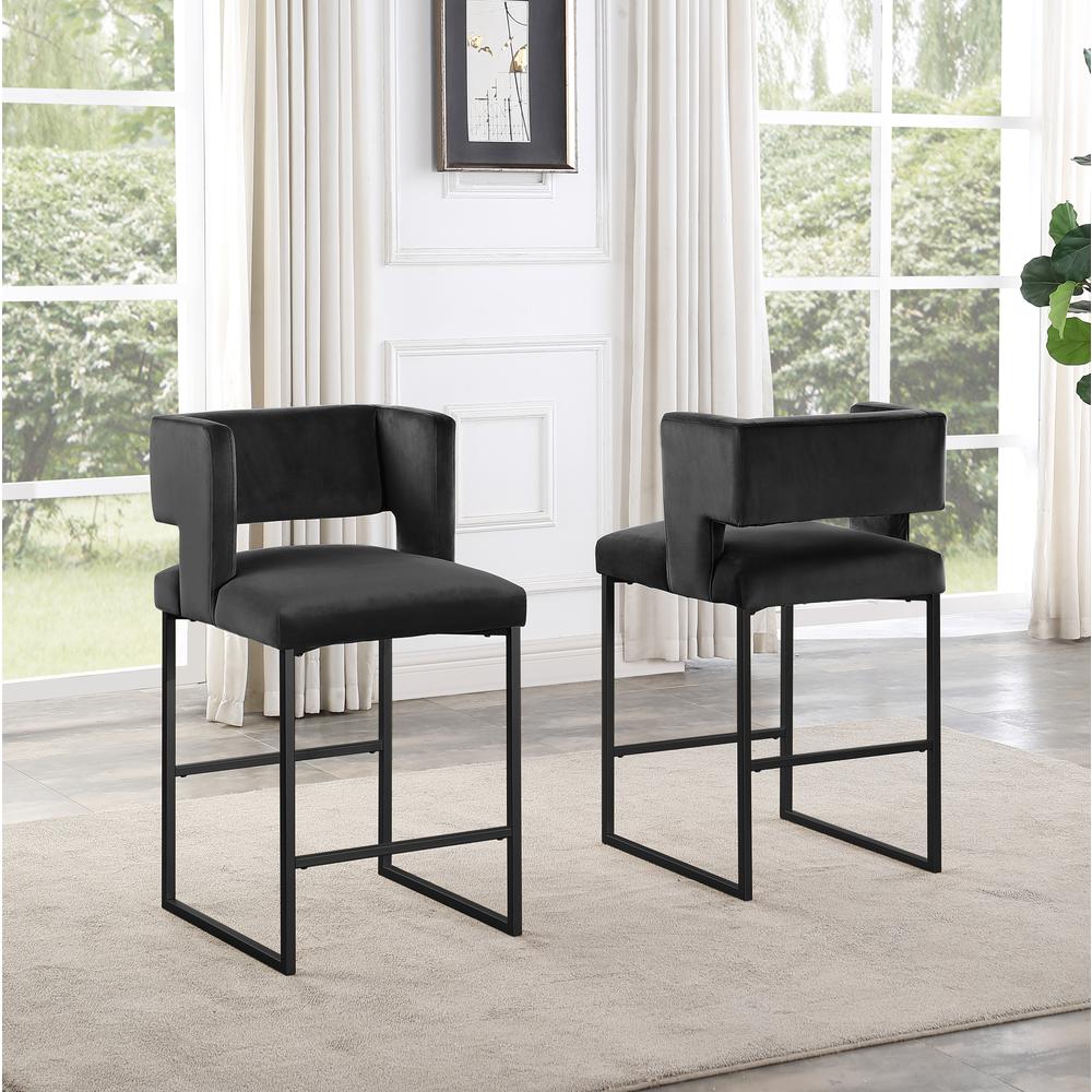 Lynx Black Velvet Bar Stools in Matte Black (Set of 2). Picture 3